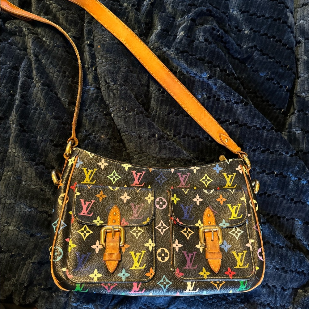 Auth RARE Louis Vuitton Black Multicolor Lodge GM Crossbody Bag Murakami